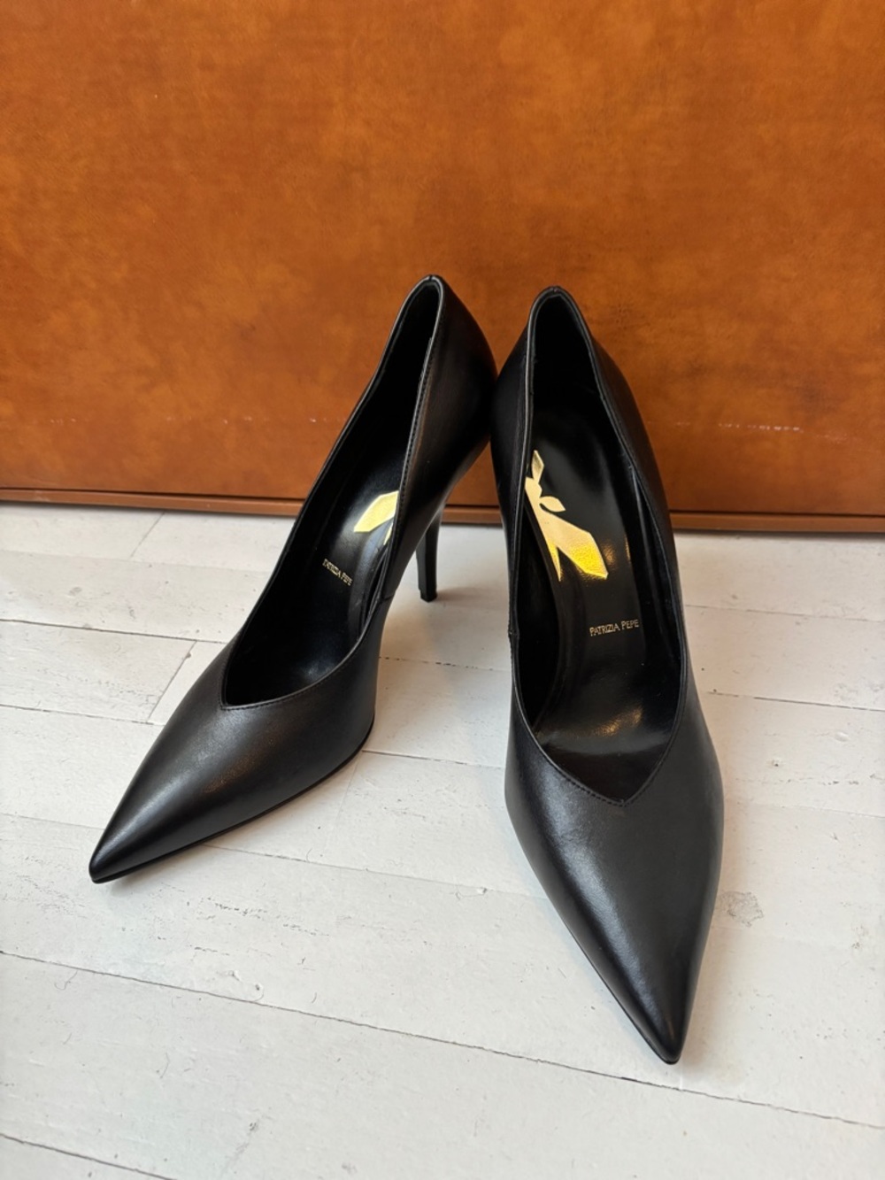 Patrizia Pepe Black Pointed-Toe Leather Stilettos